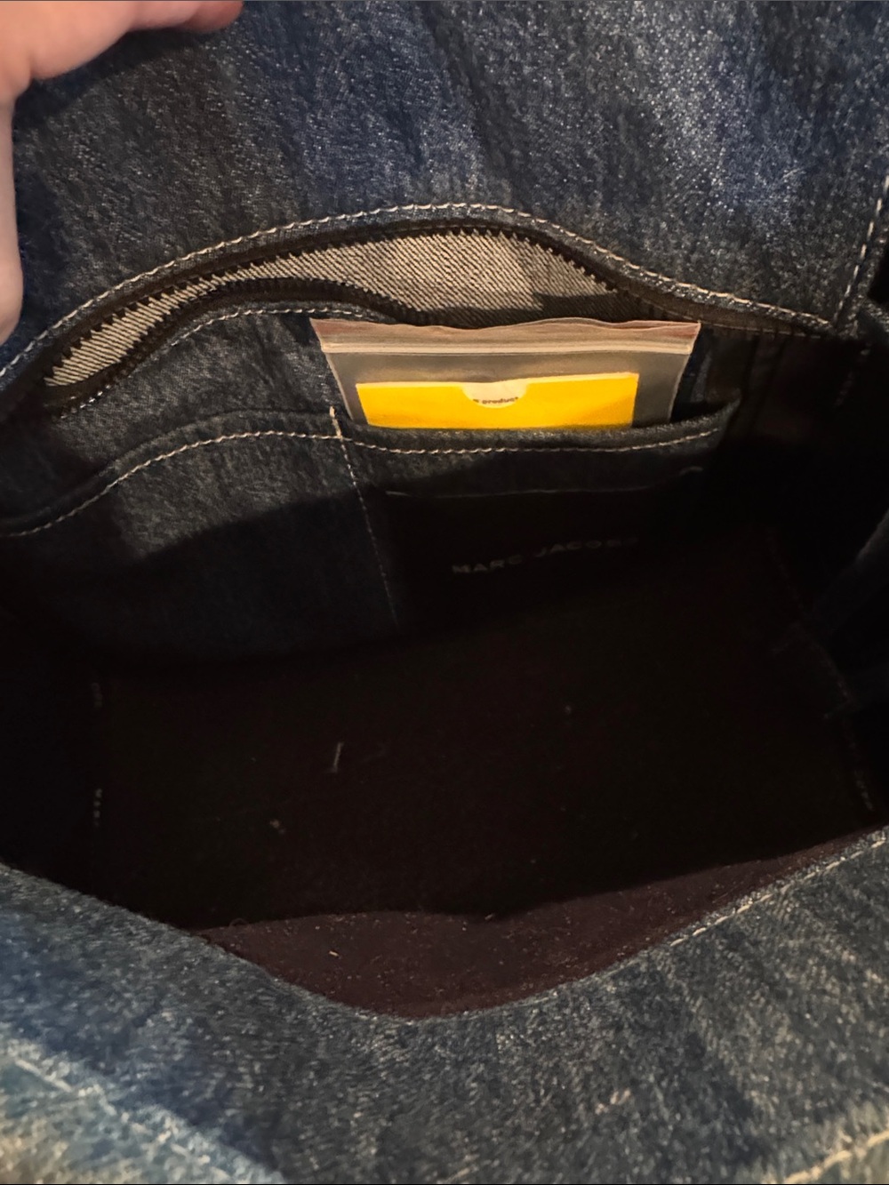 Marc Jacobs Denim Patchwork 'The Tote Bag' in Blue with Tan Trim - Picture 4 of 8